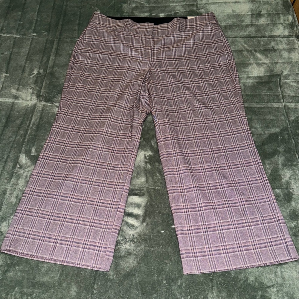NWT Lane Bryant Perfect Drape Wide Leg Plaid Pants Pink Grey High Rise Plus 26